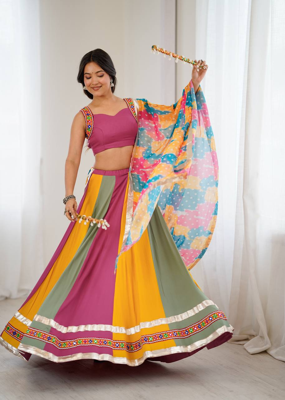 Havy Rayon Gamthi Thred Work With Real Mirror Lehenga Choli